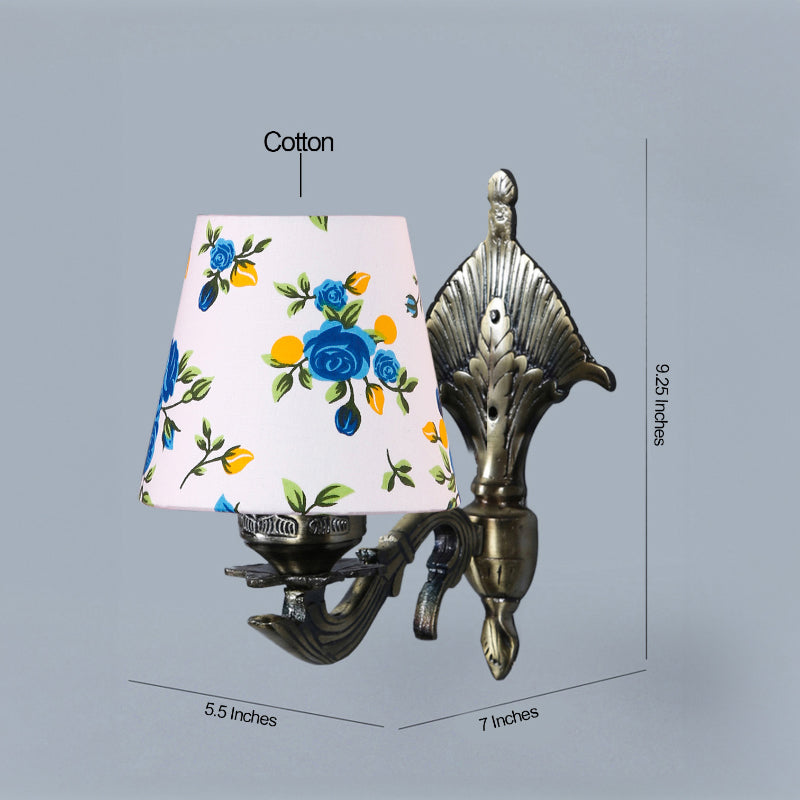 Magda Masique Blue Fleur Conical Fabric & Metal Wall Lamp media 4