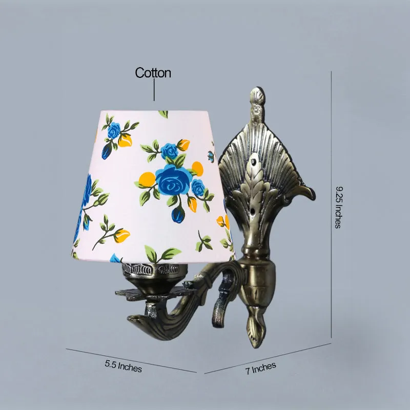 Magda Masique Blue Fleur Conical Fabric & Metal Wall Lamp media 4