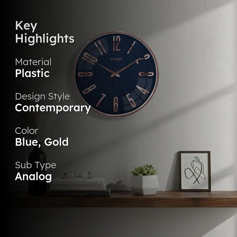 Elite Numeric Plastic Wall Clock - Blue & Rose Gold media 2