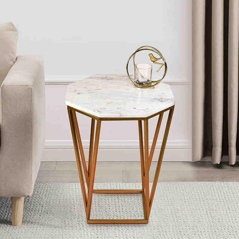 Marbihex II Marble & Iron Side Table