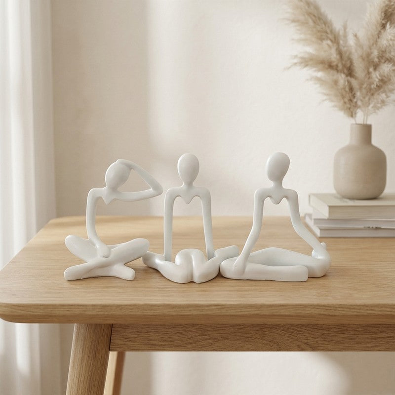 Yoga Pose Meditation Resin Showpiece (White) - Set Of Three