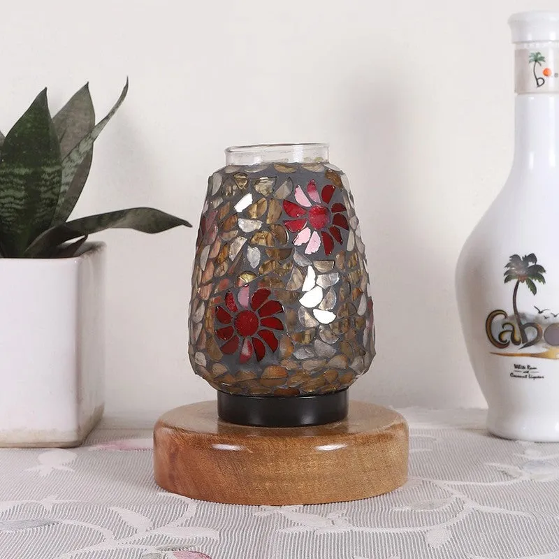 Huetrail Mosaic Glass Wooden Table Lamp With Base - Multicolor media 3