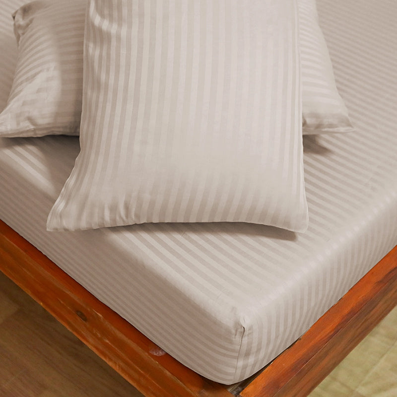 Sleek Loom Striped Cotton Bedsheet (Beige) - 300 TC media 6