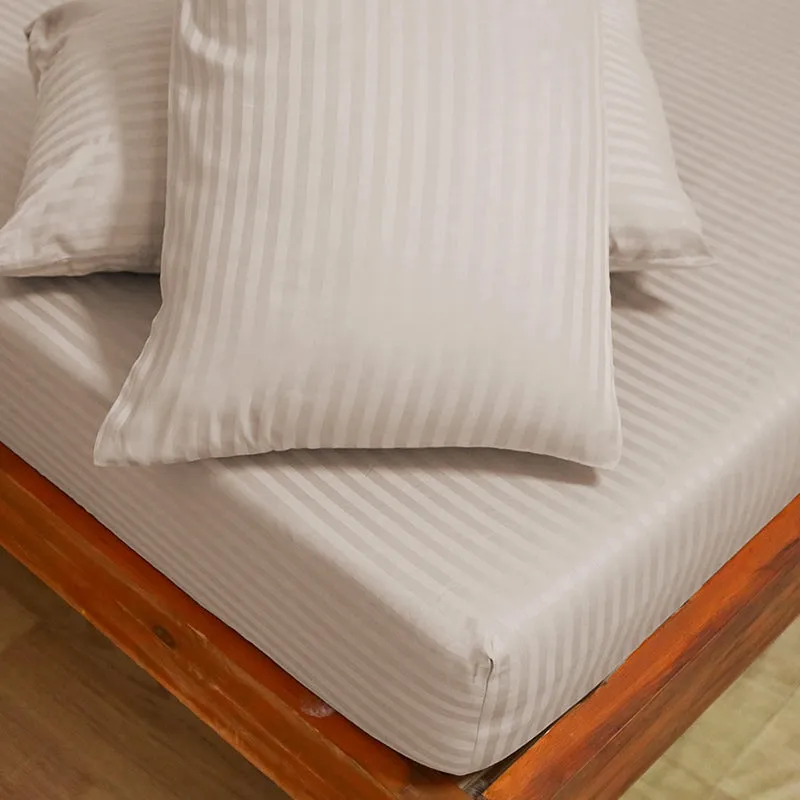 Sleek Loom Striped Cotton Bedsheet (Beige) - 300 TC media 6