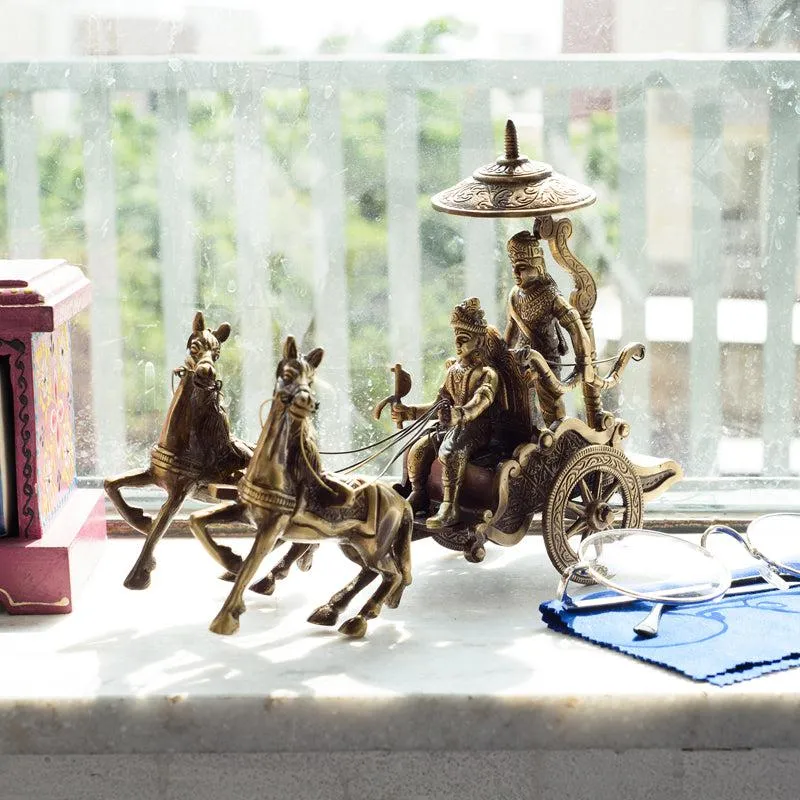 Mahabharatha Brass Krishna Arjuna Showpiece media 1