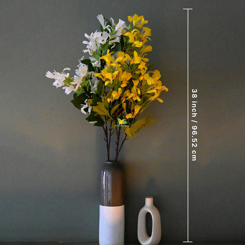 Faux Japanese Honeysuckle Bunch (White & Yellow) - Set Of Two media 4