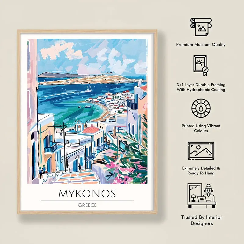 Vintage Mykonos Framed Canvas Archival Canvas Wall Painting - Natural Brown Frame media 8