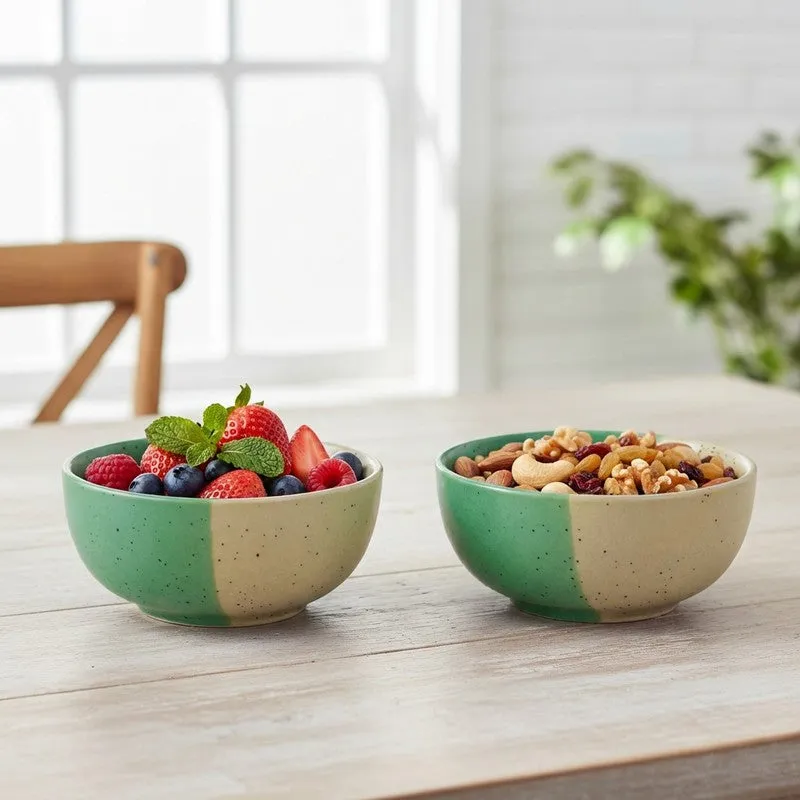 Opuluxe Ceramic Snack Bowls (Beige,Green, 200 mL Each) - Set Of Two media 1