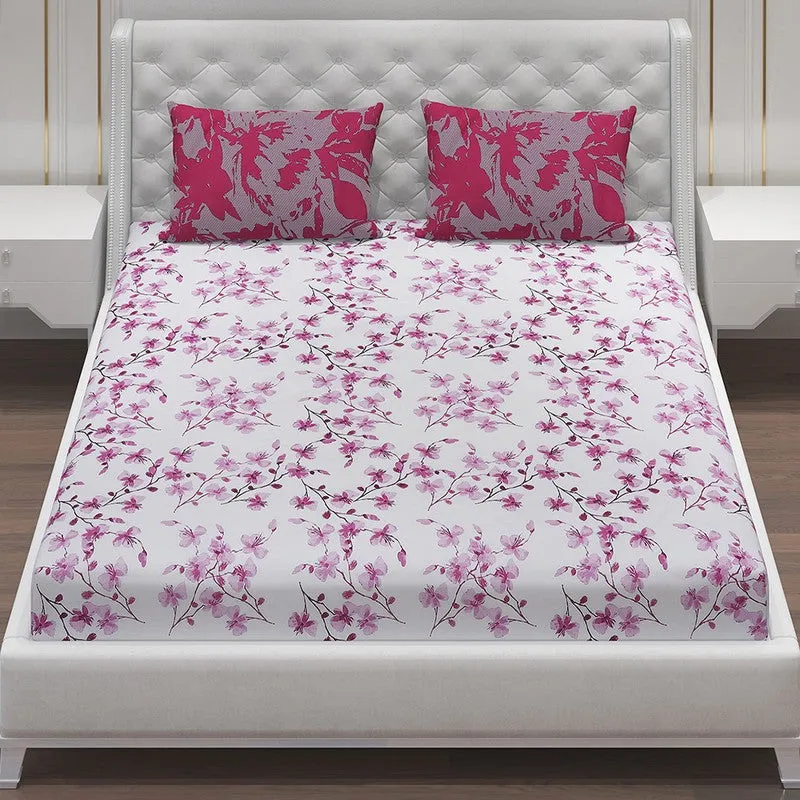 Monte Carlo Floraline Cotton Bedsheet (White,Pink) - 104 TC media 4