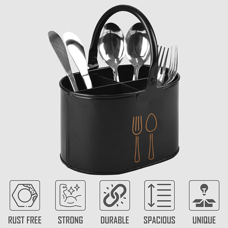 Fork & Order Metal Cutlery Holder - Black,Gold media 4