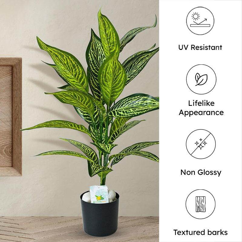 Faux Artificial Croton Plant With Black Plastic Pot - 71 cm (2.3 ft) media 5