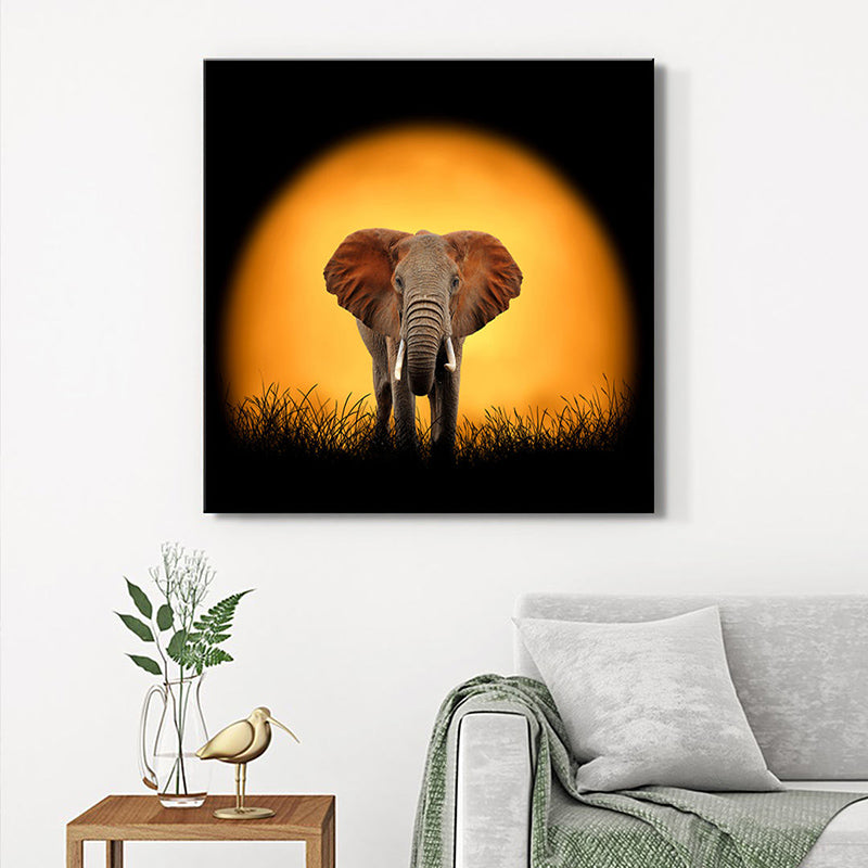 Elephant At Sunset Wall Painting