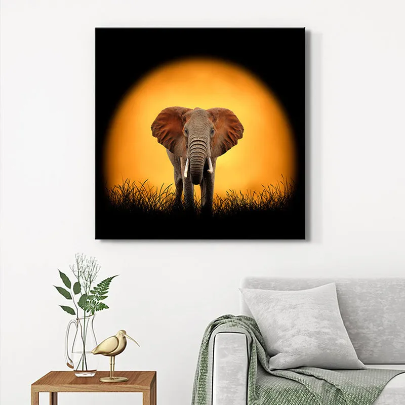 Elephant At Sunset Wall Painting media 1
