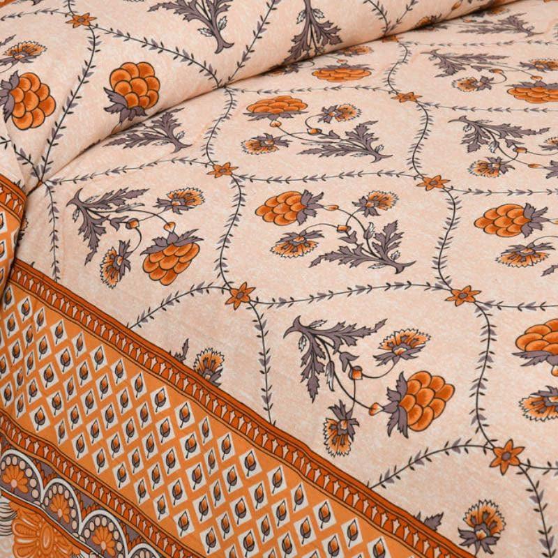Mughal Jaali Printed Cotton Bedsheet (Orange,Beige) - 120 TC media 4