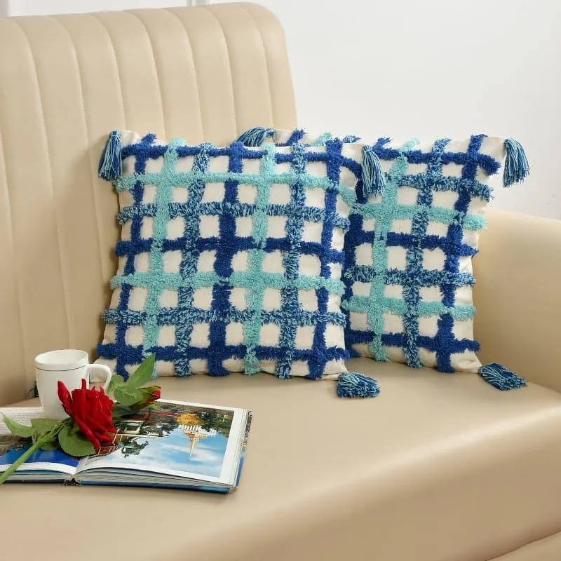 Grid Sea Tufted Cushion Cover - Set Of Two media 1