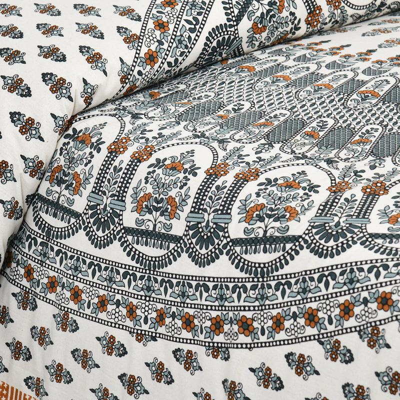 Navika Ethnic Cotton Flat Bedsheet (White & Yellow) - 160 TC media 3