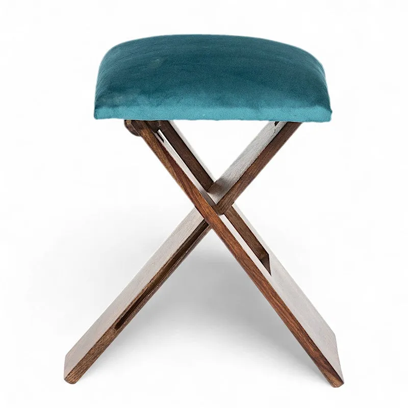 Grixo Sheesham Wooden Stools (Blue) - Set Of Two media 3