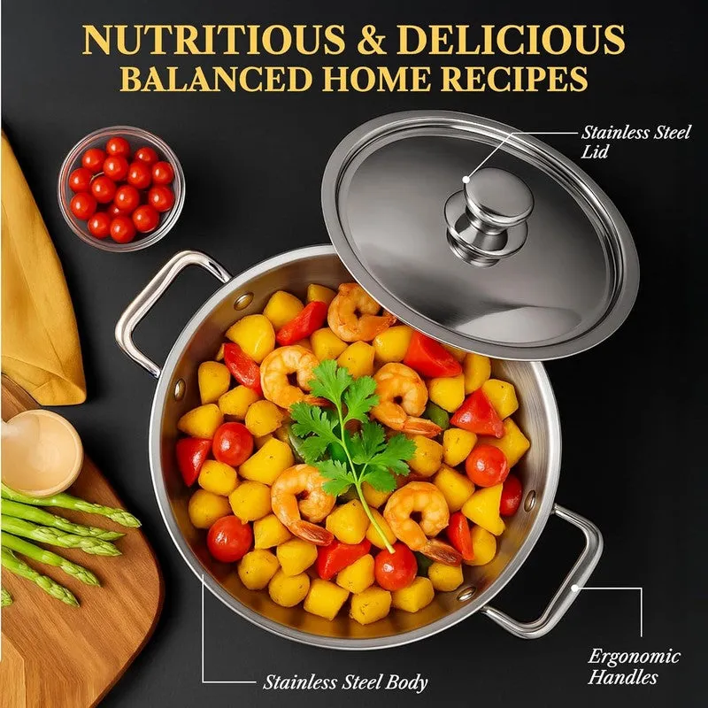 Solara Brewora Stainless Steel Kadhai With Lid - 2300 mL media 7