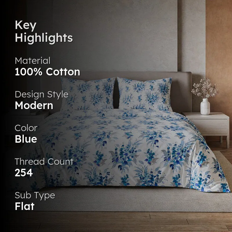 Agala Snapdragon Cotton Bedsheet (Blue)-254 TC media 2