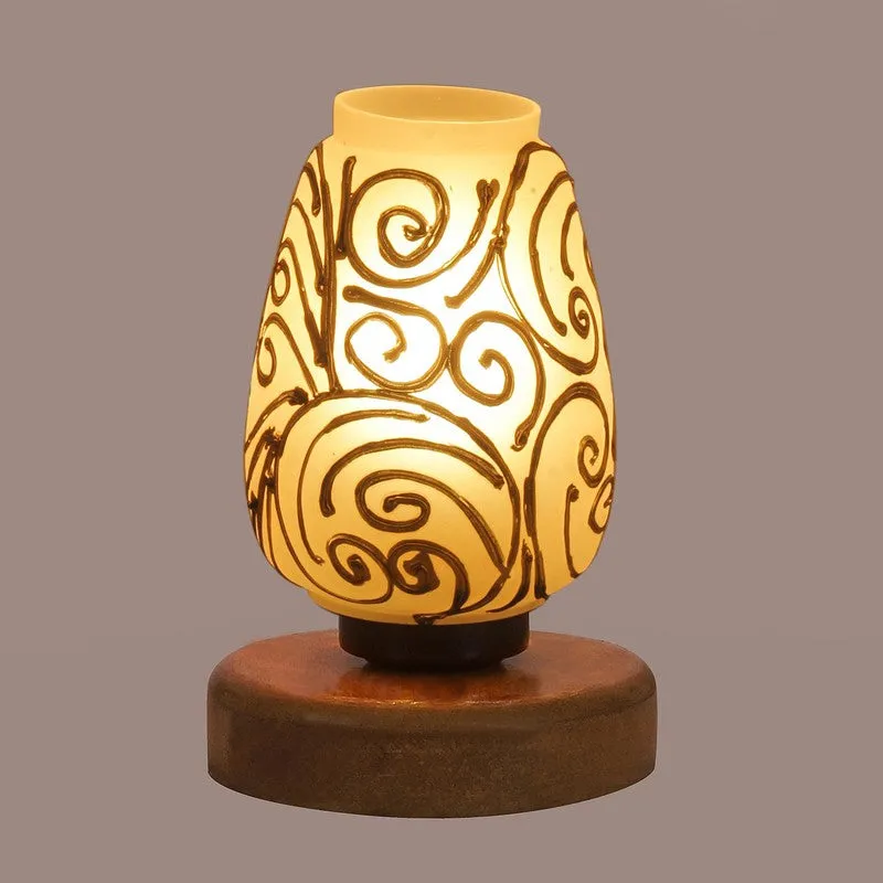 Glorene Glass Table Lamp With Wooden Base - White & Gold media 7