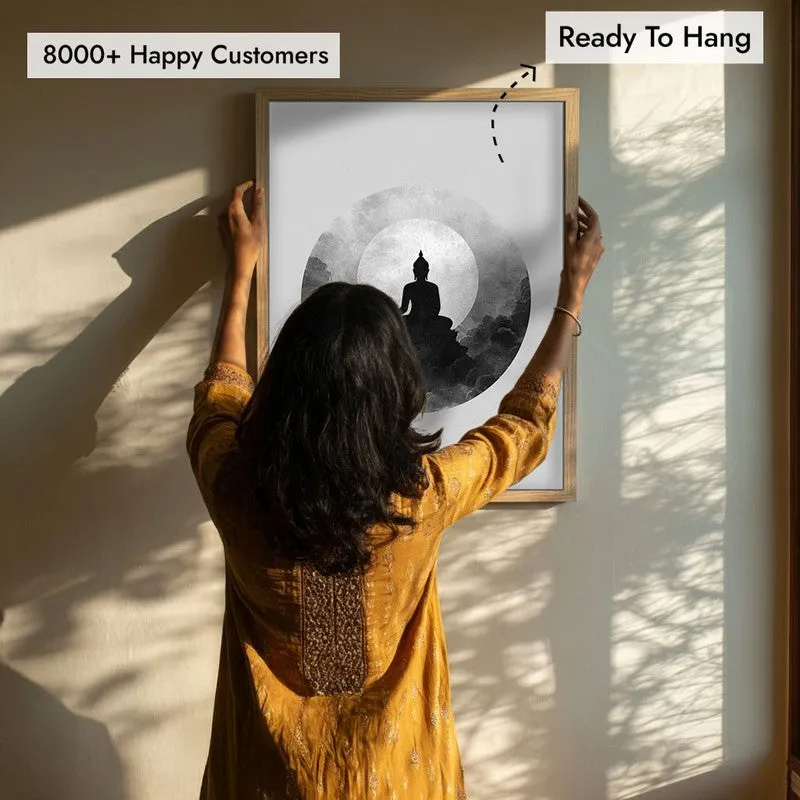Eclipse of Peace Buddha Wall Painting With Brown Frame media 7