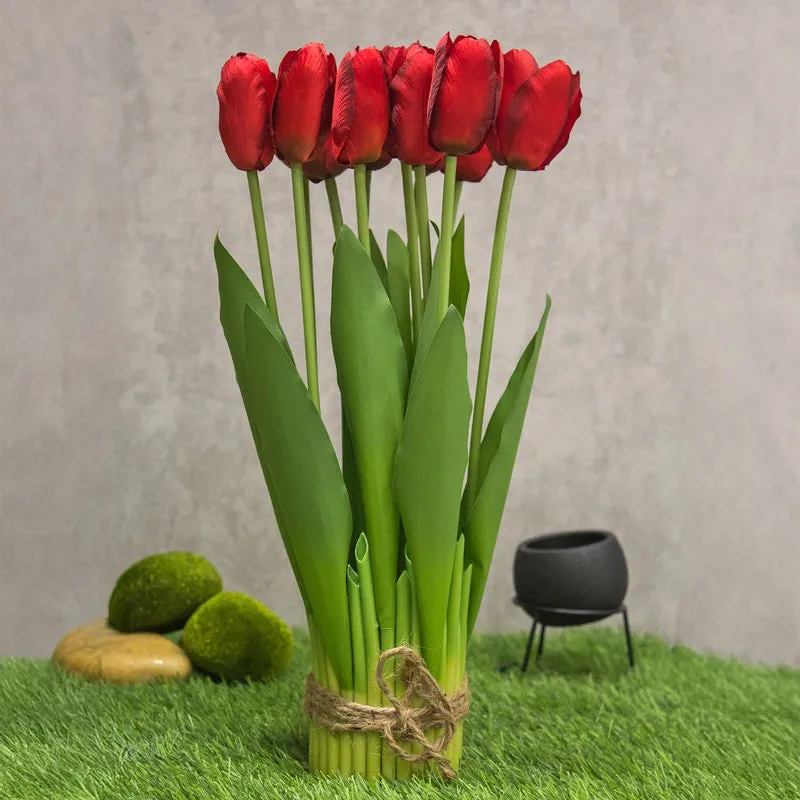 Artificial Tulip Flower Bunch Timeless Charm - Red media 1