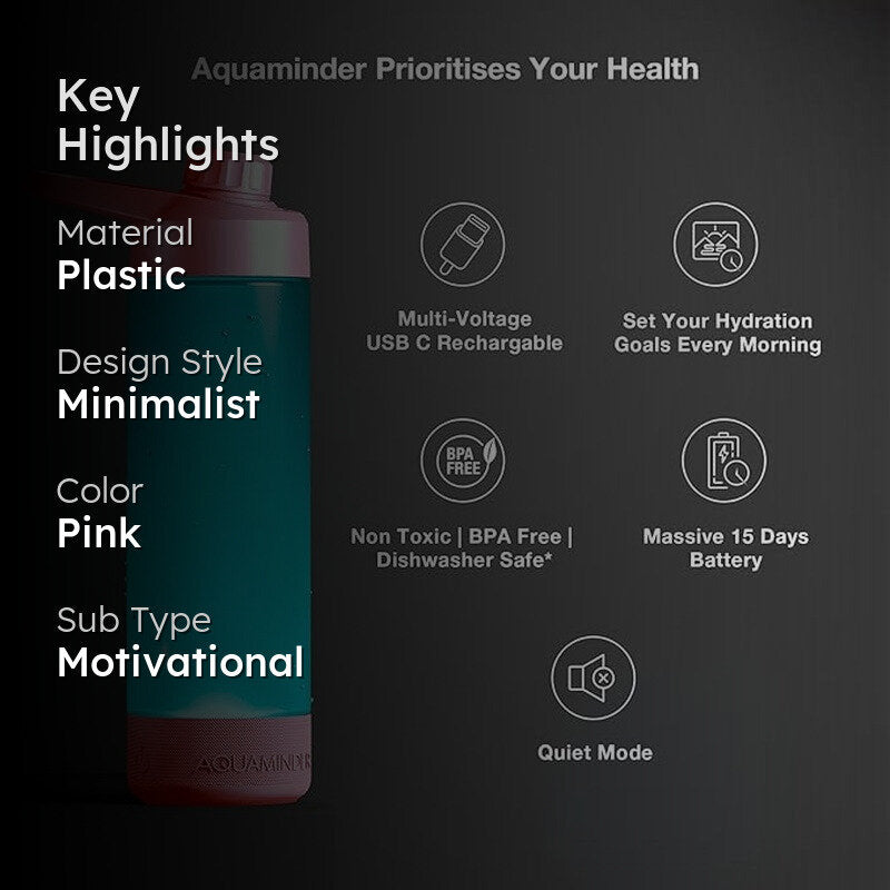 Sound and glow of Hydration Smart Water Bottle - Pink (770 mL) media 2