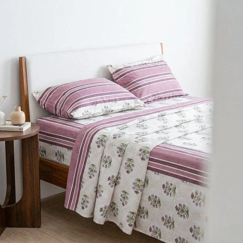 Imara Flora Cotton Bedsheet (Purple) - 144 TC media 3