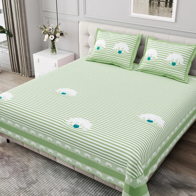 Illusion Stripey Fun Cotton Bedsheet (Green) - 200 TC media 1