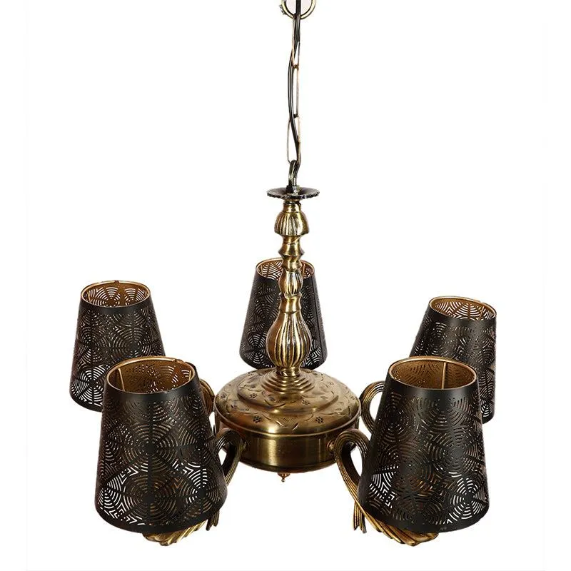 Thiva Etched Vistara Golden Antique Ceiling Lamp media 4