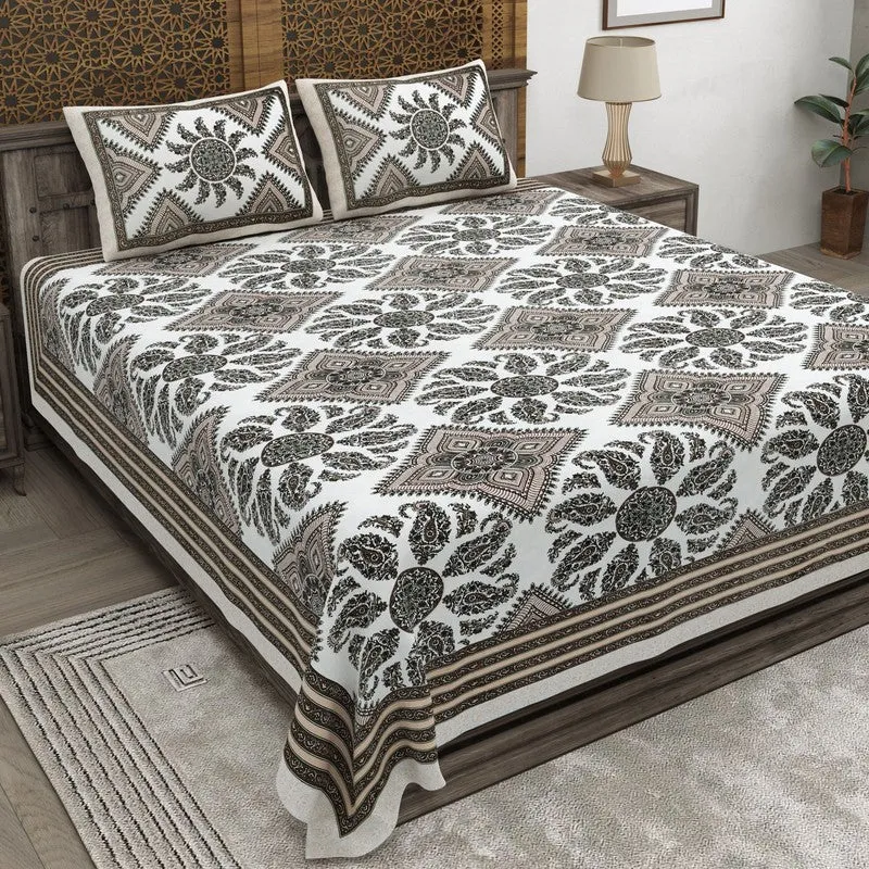 Loomix Cotton Bedsheet (Beige,Brown) - 240 TC media 1