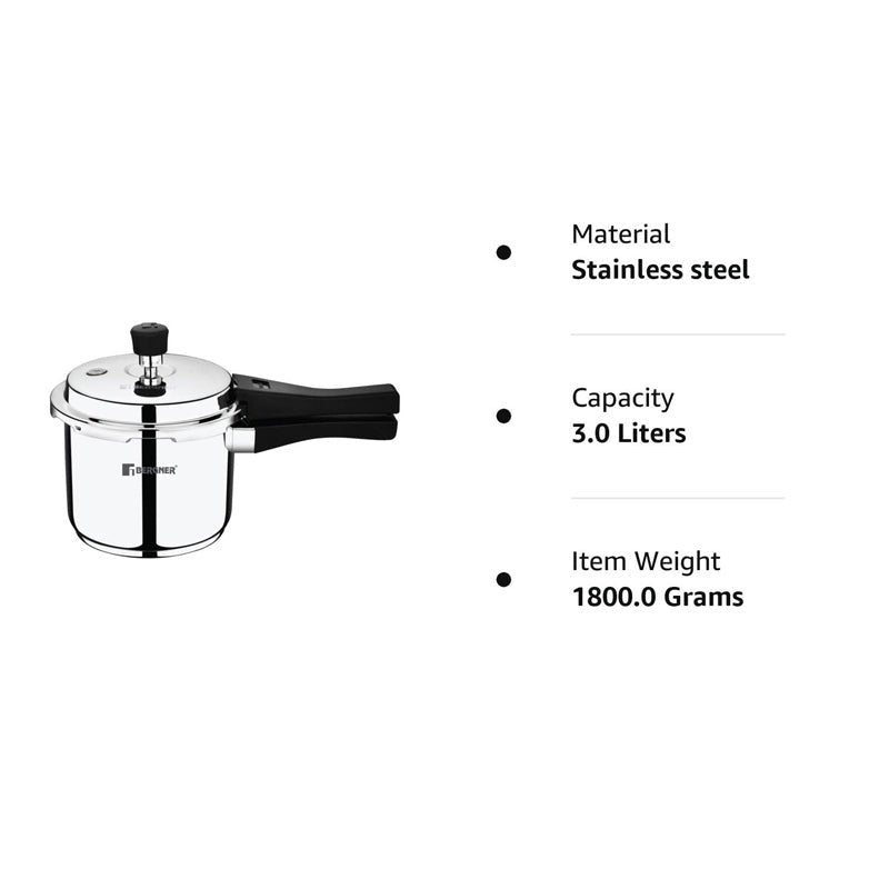 Bergner Stainless Steel Pressure Cooker With Outer Lid - 3000 mL media 6