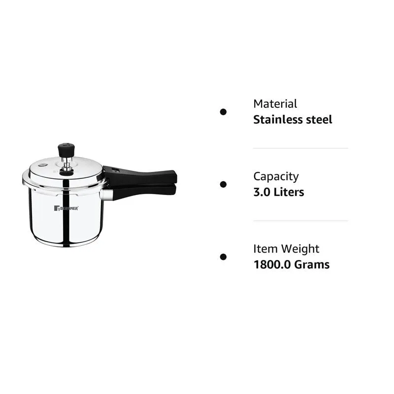 Bergner Stainless Steel Pressure Cooker With Outer Lid - 3000 mL media 6