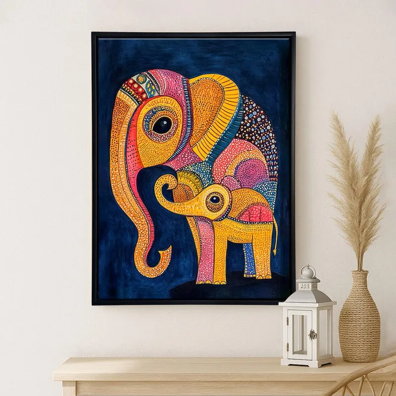 Gond Elephant Canvas wall Painting With Wooden Frame media 3