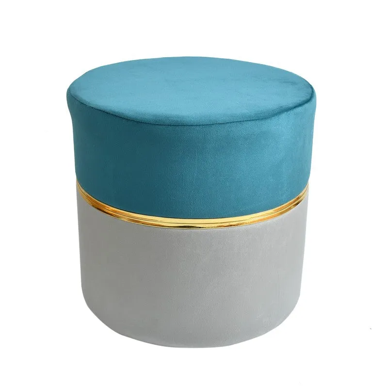 Dualtone Solid Velvet Pouffe - Blue & Grey media 3