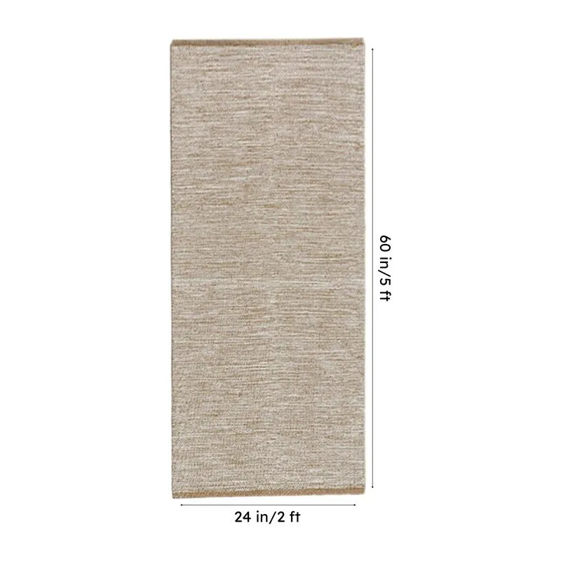 Beige runner rug shown vertically with 24 x 60 inch size illustration