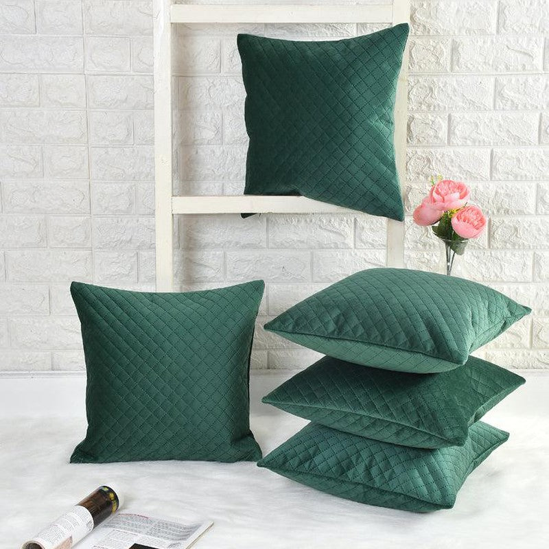 Orson Quilted Velvet Cushion Cover (Green) - Set Of Five media 2