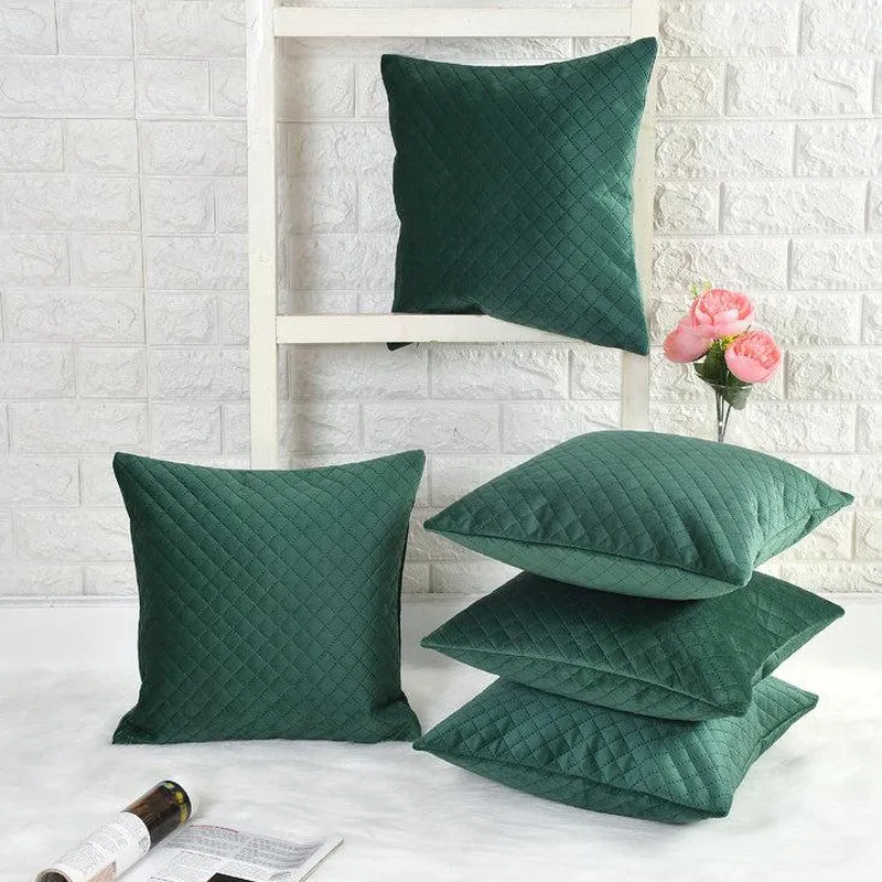 Orson Quilted Velvet Cushion Cover (Green) - Set Of Five media 2