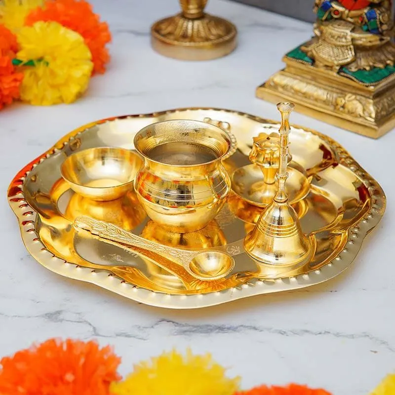 Shubh Pooja Floral Thaali - Gold media 1