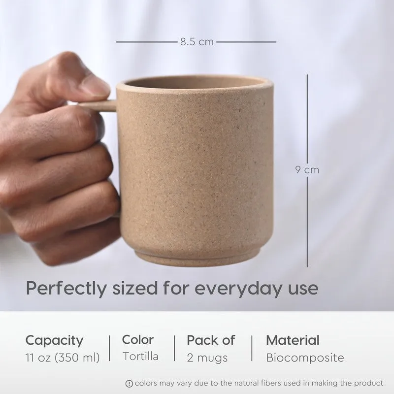 Brown mug shown with visible dimensions in a product graphic