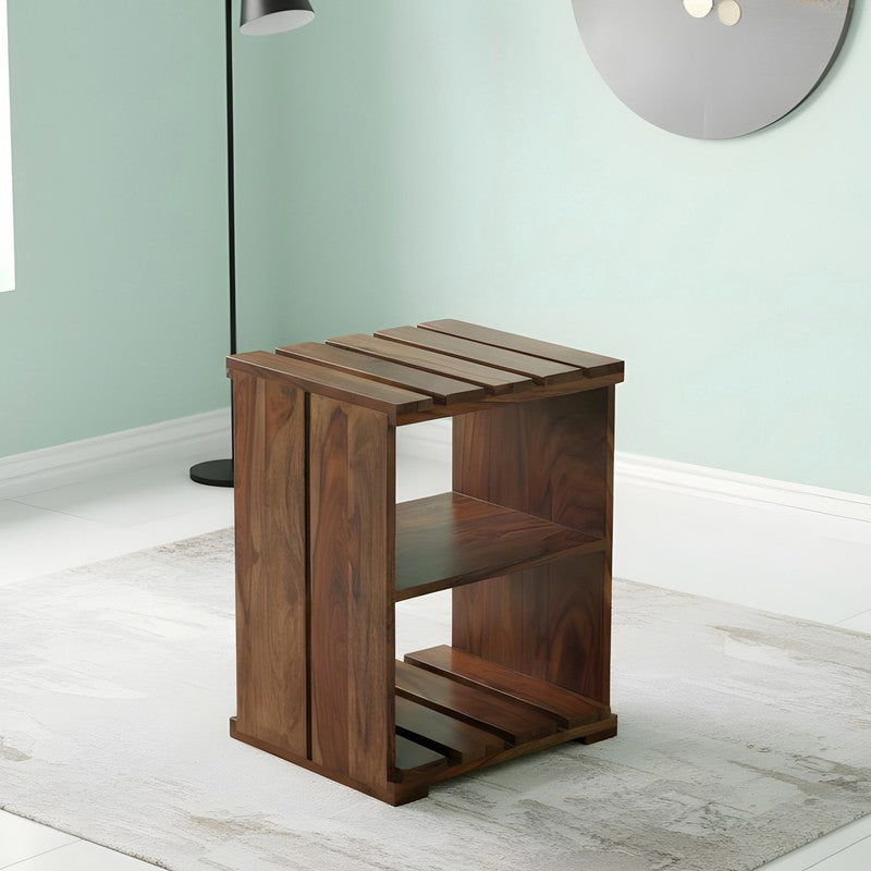 Yverix Sheesham Wooden Side & Bedside Table - Brown