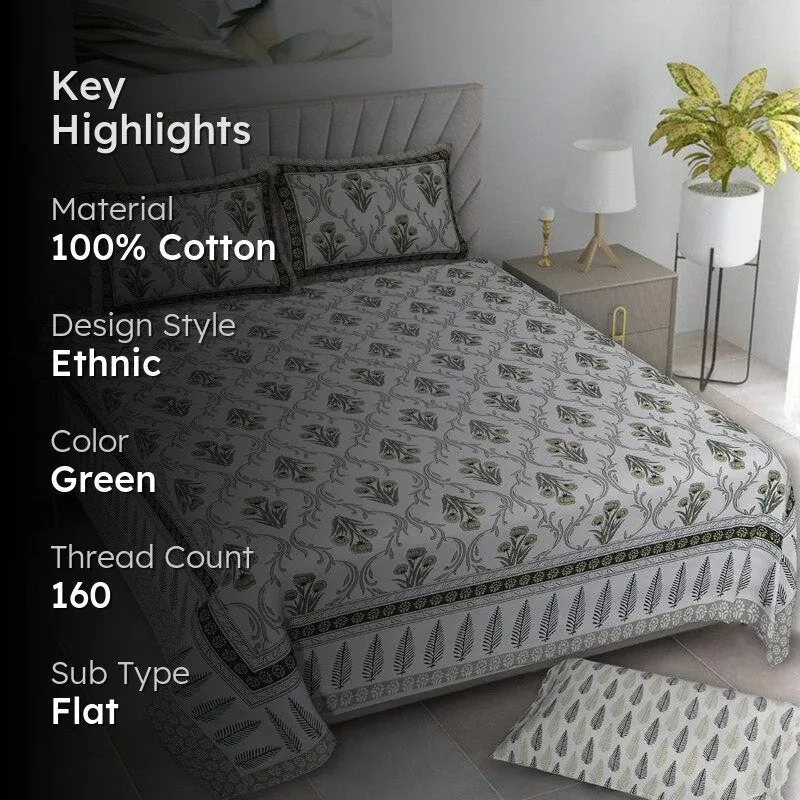 Giselle Floral Cotton Bedsheet (Green) - 160 TC media 2