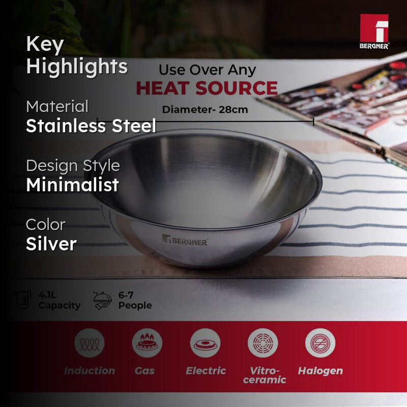Bergner Tripro Triply Stainless Steel Cook and Mixing Bowl With Lid - 4250 mL media 2