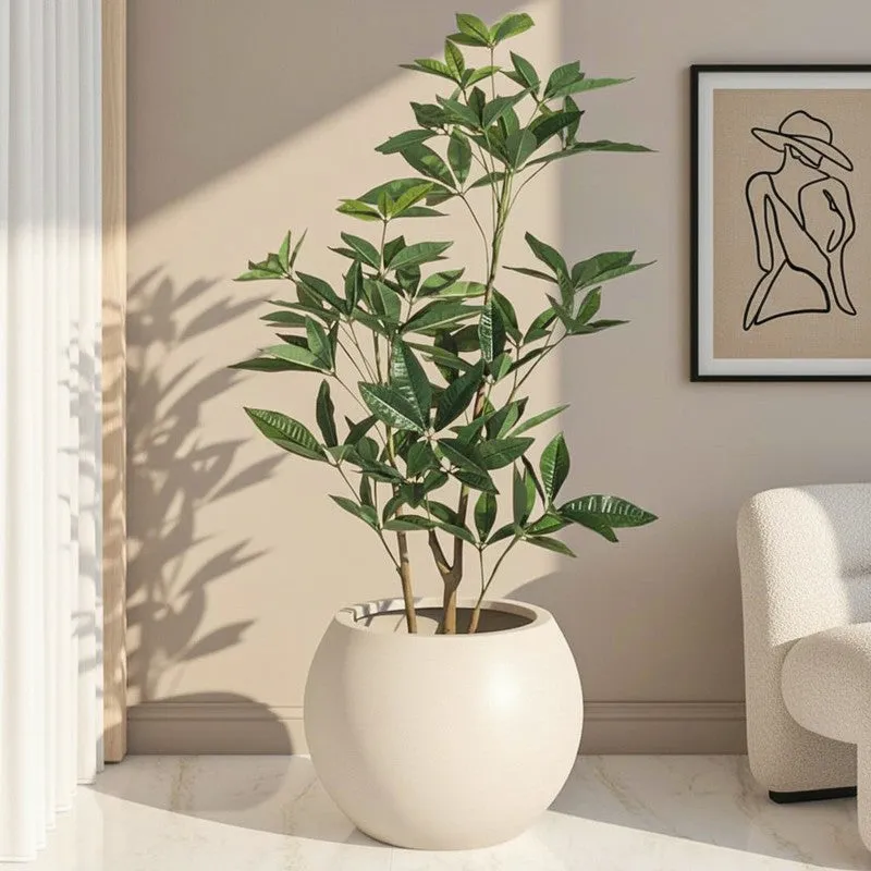 Faux Lush Pachira Plant With Black Plastic Pot - 4.3 Feet media 1