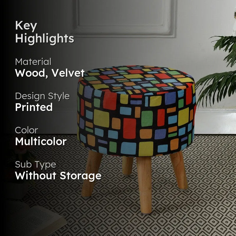 Ravira Block-print Multicolor Engineered Wood Ottoman media 2