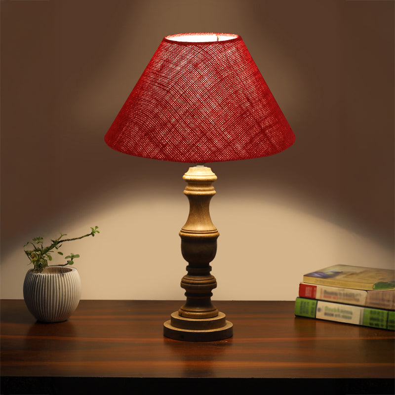 Sienna II Carve Wooden Table Lamp - Red,Brown