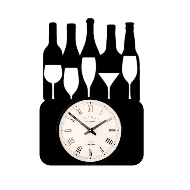 Bottles Steel Analog Wall Clock - Black media 4