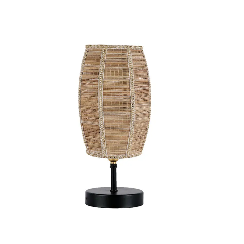 Hisha Metal Wooden Table Lamp With Bamboo Shade - Beige,Black media 3