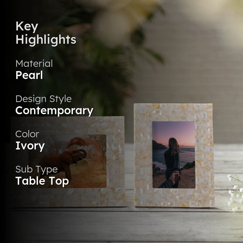 Elegant Pearl Table  Photo Frame (Off White)- Set of Two media 2