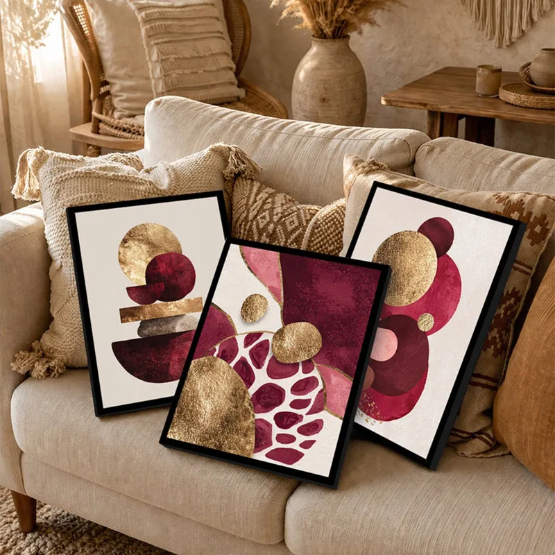 Crimson Balance Abstract Wall Art - Set Of Three media 4